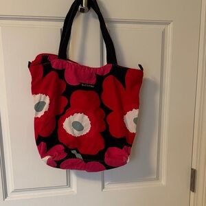 Marimekko Black and Red Floral Tote Bag